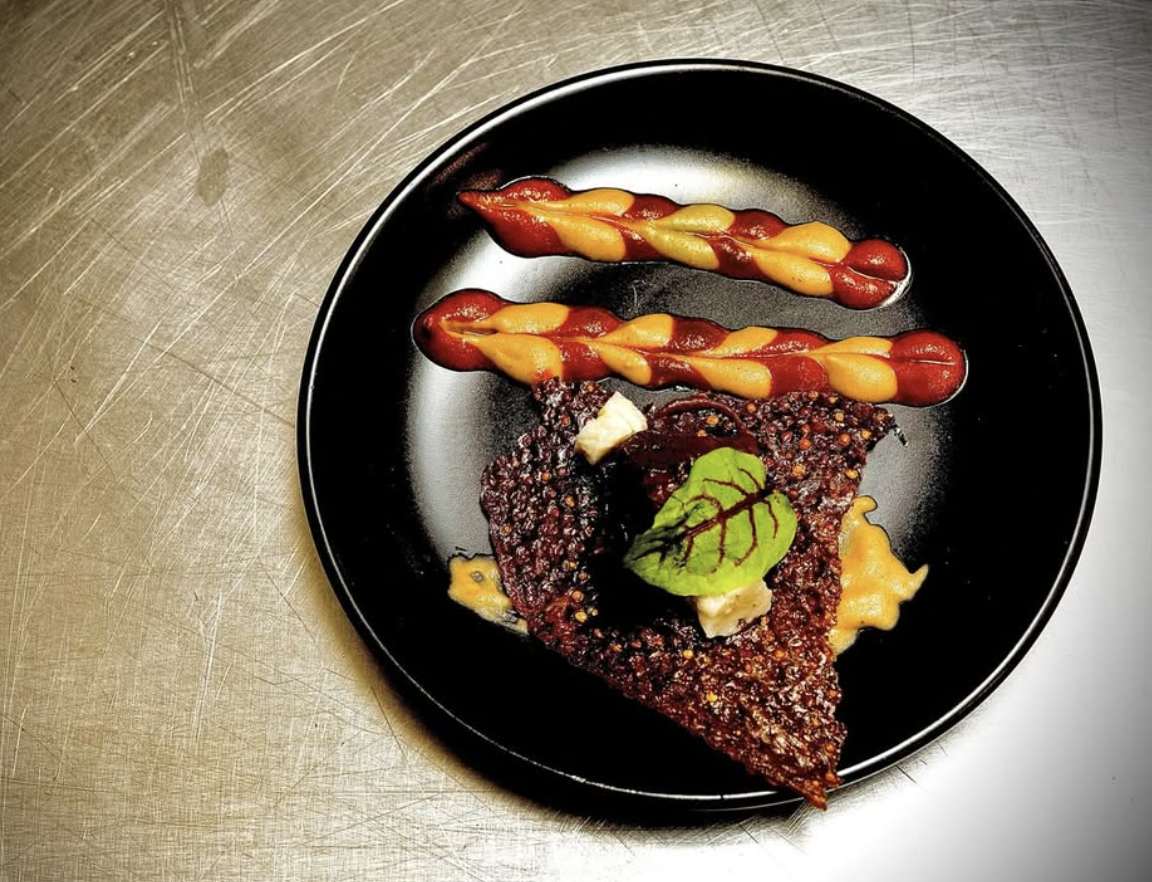 SALTED BEEF ON A STEW PEA TAPIOCA CHIP